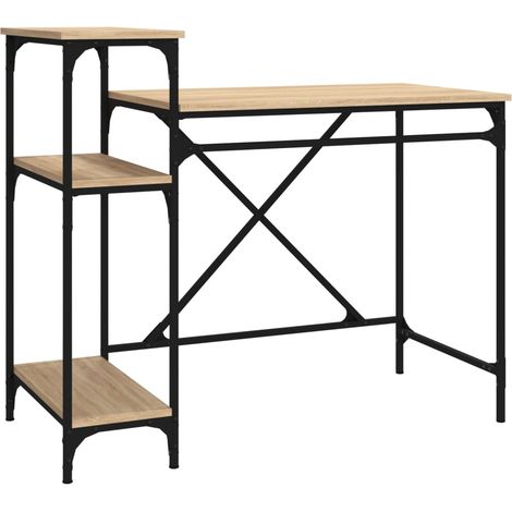 Schreibtisch mit Regalen Eiche 105x50x90cm aus Spanplatte und Eisen (1/3)