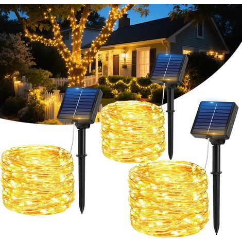 Guirlande Solaire Exterieur, Lot de 3x17m, 150 LED Blanc Chaud, 8 Modes, IP65, Guirlande Lumineuse Exterieure Solaire Étanche pour Jardin, Noël, Fête (1/5)