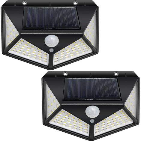 Lampe Solaire Extérieur 100 LED, Détecteur de Mouvement, Lumière Solaire Etanche éclairage Solaire, IP44 Lampe de Sécurité sans Fil lampe mural pour Jardin, Lot de 2 [Classe énergétique F] (1/5)