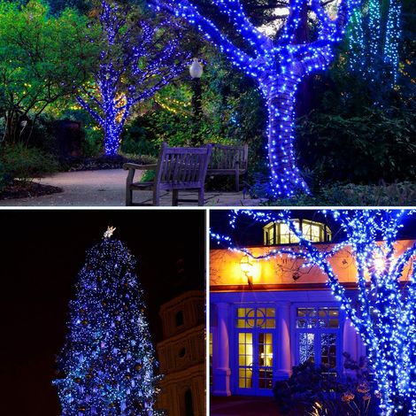 Lumières Solaires De Jardin Extérieur, Lumières Solaires Extérieures Étanches Guirlandes Lumineuses Solaires Pour Arbres De Jardin Cour Fête De Mariage Noël (Bleu) 500led 52m 8 Modes