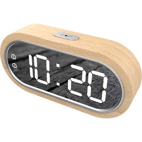 Horloge numérique en bois de hêtre double alarme Snooze réveil USB thermomètre de table électronique LED horloge de bureau en bois luminosité à 4 niveaux pour salon bureau (1/5)