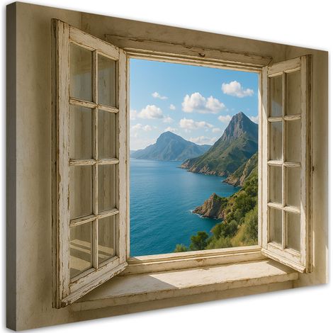 Wandbild Fensterblick Meer Berge Shabby Chic 60x40 cm (1/5)