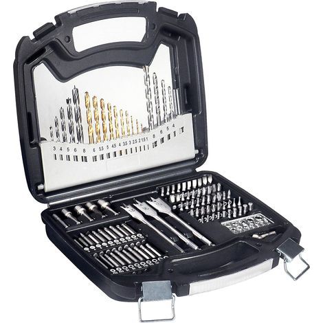 Carbide drill bit set and Allen key, cordless impact drill tool kit, masonry drill bits (100 pieces)