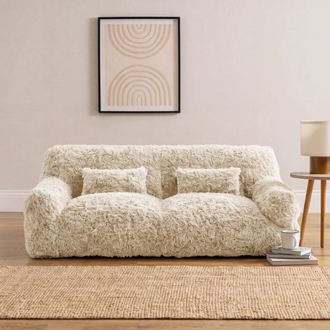 CHITA Canapé 2 places compressé avec couverture et coussins,en laine,Beige