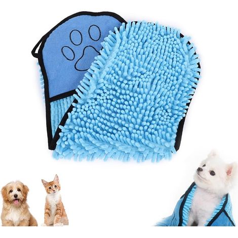 Serviette pour Chien en Microfibre Chenille, Serviette pour Animaux de Compagnie, Serviette pour Animaux de Compagnie Super Absorbante, pour Chat et Chien, Épaissir (Bleu, 62  23cm)