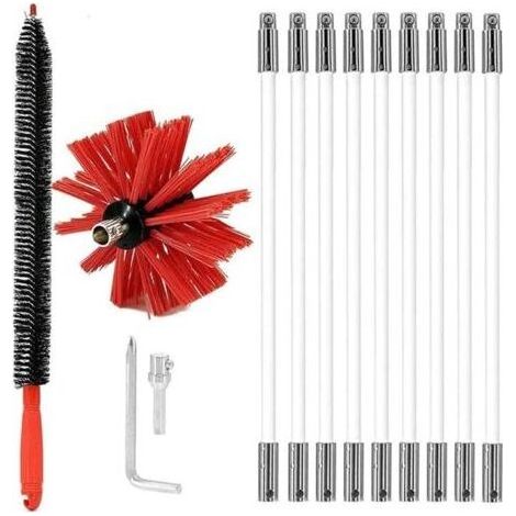 Kit de ramonage, système de verrouillage à bouton chromé, kit de ramonage, brosse de ramonage, outil de ramonage avec 9 tiges flexibles (couleur : 9 tiges, taille : 410 mm)-Karteo (1/5)