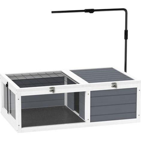 Adjustable Tortoise Table with Wooden House, Openable Lids and Pull-Out Trays in Grey for Optimal Pet Habitat (1/5)