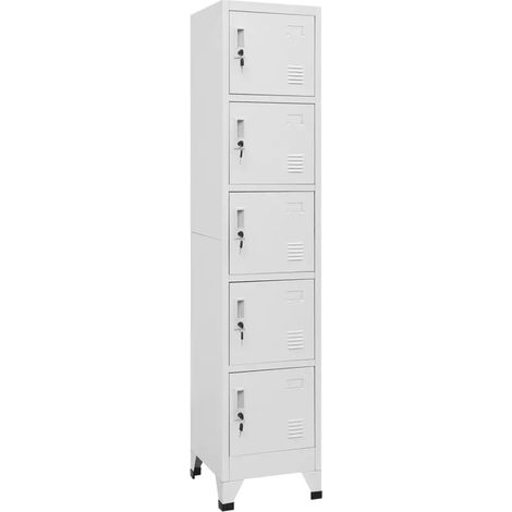 Armadietto moderno con 5 ante chiudibili a chiave per ufficio 38 x 40 x 180 cm acciaio grigio chiaro 020047003