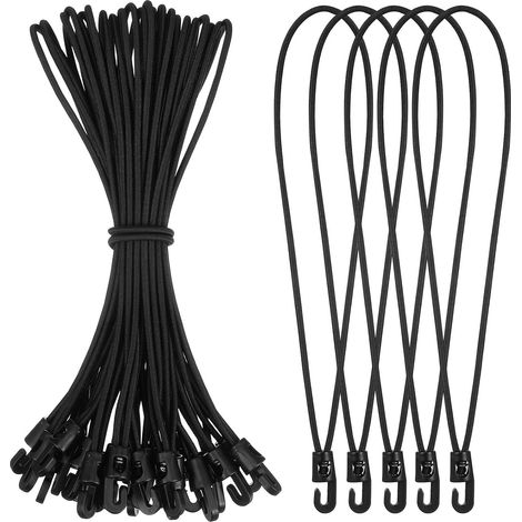 25 Pièces Cordes à Bagages Élastiques Mini, Robustes, Noires (1/5)