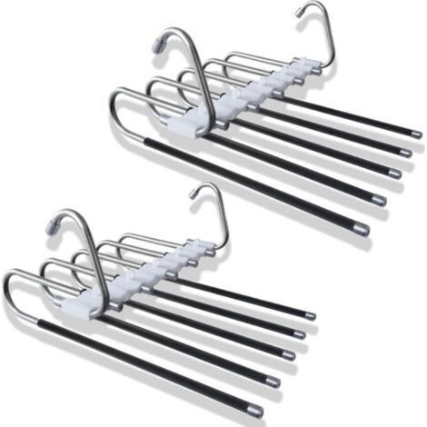 Lot de 2 cintres à pantalons, 5 en 1, gain de place, antidérapants, en acier inoxydable, pour pantalons, foulards, jeans, vêtements (noir) (1/5)