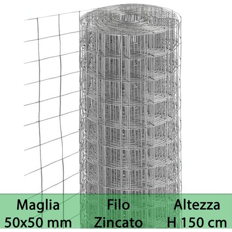 1ROTOLI RETE PER RECINZIONE ZINCATA  ALTEZZA H 150 CM  MAGLIA ELETTROSALDATA 50X50 MM  FILO Ø 1,8 MM  LUGHEZZA ROTOLO DA 25 MT PER RECINZIONE GRIGIO