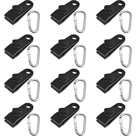 48 clips avec mousqueton - Clips de serrage robustes à vis moletée pour tentes, auvents, camping, caravanes, voitures (1/5)