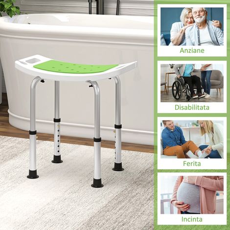 Tabouret de bain antidérapant vert, réglable en hauteur 6 niveaux de 39 à 52 cm, en aluminium et plastique (1/5)
