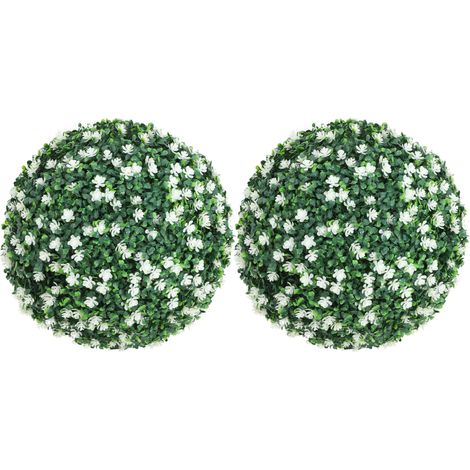 HOMCOM Set of 2 Artificial Topiary Balls Indoor Outdoor Faux Boxwood Balls