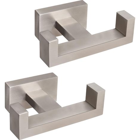 Near Moon Doppelhandtuchhaken - Quadratischer Handtuch- und Bademantelhalter aus Edelstahl 304, robuste und rostfreie Doppelhaken, geeignet für Badezimmer, Wohnzimmer und Küche, 2er-Set (gebürstetes N