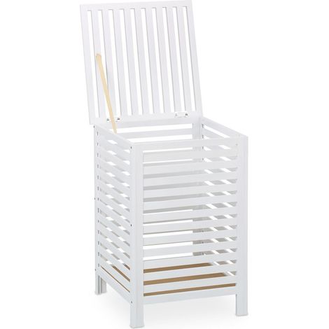 Coffre à linge moderne avec sac amovible 65,5 x 45 x 45 cm design salle de bain chambre en bois blanc (1/5)