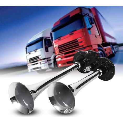 Klaxon pneumatique double trompette 12 V 150 dB ultra puissant pour voiture, bateau, camion, poids lourd (1/5)