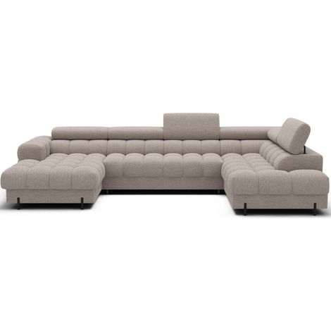 Canapé panoramique convertible Beige clair angle droit FERARIA 358x93x202cm (1/5)