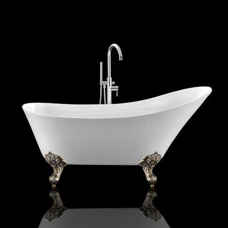 Baignoire ancienne sur pieds BALMAIN Blanche 161 cm Pieds d'Aigle Bronze jaune vieilli