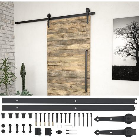 Kit de herrajes para puertas correderas acero negro 183 cm