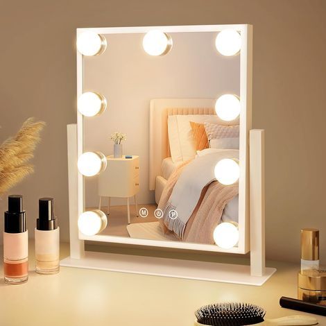 Hollywood-Schminkspiegel, 9 LEDs, 360°-Drehung, 3 Modi, Touch-Steuerung, Tisch- oder Wandmontage (1/5)