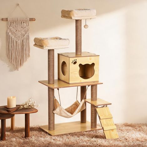 Arbre à chat beige en bois 60 x 40 x 130 cm (1/5)
