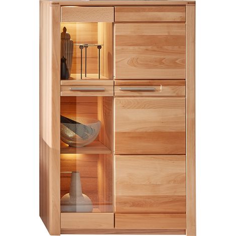 Vitrinenschrank 85cm, inkl. Beleuchtung, Front Kernbuche massiv NEWTON-36 (1/5)