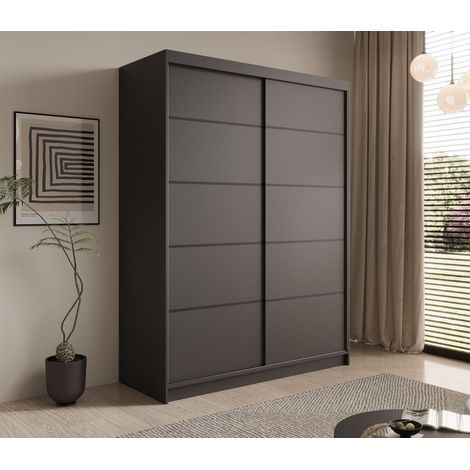Schiebetürenschrank Schrank CALNT Schwarz matt 150x200x58 cm (1/4)