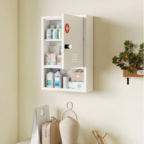 Armario botiquín mural 40 x 15 x 60 cm de acero con cerradura de código y llave, blanco DESVIAE (1/5)