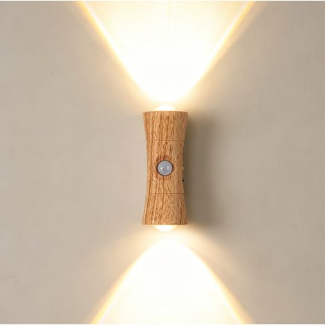 Applique Murale LED Sans Fil Rechargeable avec Détecteur de Mouvement - Fixation Magnétique, Éclairage Haut/Bas 3 Températures de Couleur pour Chambre, Couloir & Escalier - Couleurs Bois Clair (1/5)