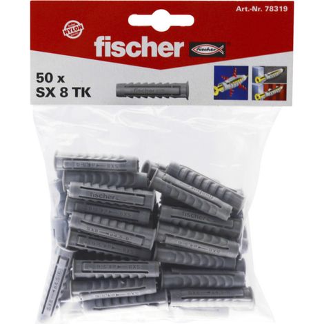 Fischer – Cheville pour support plein 8mm – Lot de 50 sachets – Fixation béton, brique pleine, pierre naturelle – Pour installations légères - SX 8 TK (1/4)