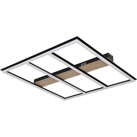 Plafonnier lampe de salon plafonnier LED métal noir aspect bois 60x60 cm (1/5)
