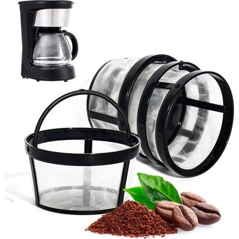 Filtros de café permanentes, 4 piezas, Reutilizables, Filtros de café, Lavables, Malla fina con mango, Filtro de café de acero inoxidable, Blanco (1/5)