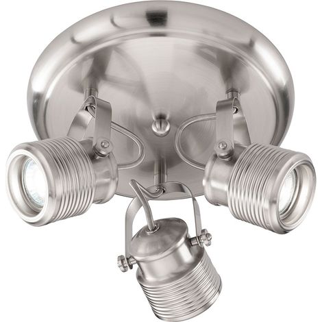 Deckenstrahler 3 Flammig Retro Lampe Wohnzimmer Decke 3er Spot Deckenleuchte rund, schwenkbar, Metall nickel matt, 3x GU10 Fassungen, DxH 25x15 cm, Action 984203649000 (1/4)