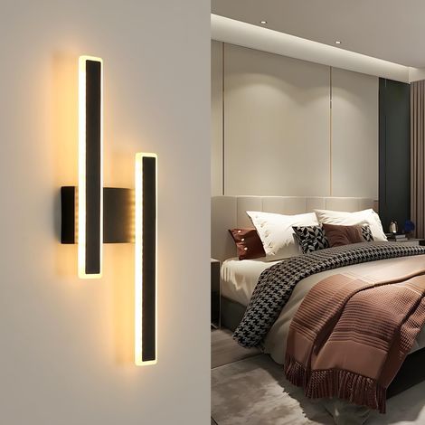 GOECO Applique Murale Intérieure LED, 32W 3600LM Lampe Murale Design Moderne, Noir Acrylique Luminaire Mural Interieur 3000K Lumière Blanche Chaude pour Chambre Salon Couloir Escalier (1/5)