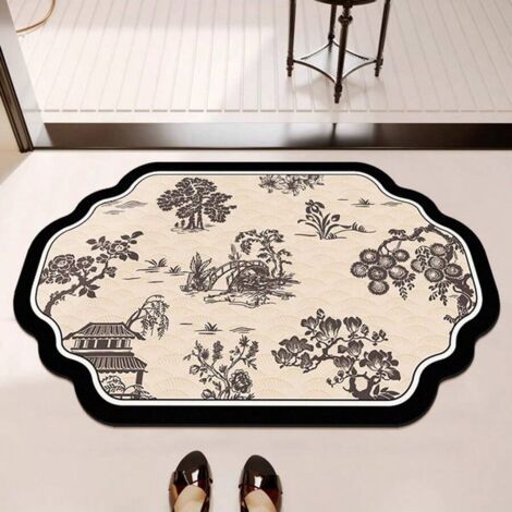 Tapis de bain à carreaux, absorbant, antidérapant, doux au toucher, paillasson de toilettes, tapis carré pour la maison - 40 x 60 cm (1/3)