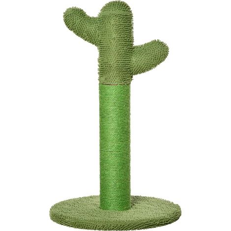 Griffoir pour chat d'intérieur en forme de cactus, arbre à chat en sisal résistant avec base, 40 x 40 x 65 cm, vert (1/5)