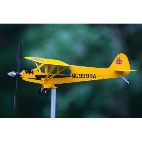 Girouette 3D en Forme d'avion Piper J3 Cub, en métal pour extérieur, Sculpture cinétique, Unique et Magique (1/3)
