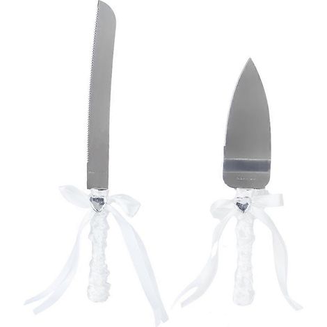 Ensemble de 2 pièces pour gâteau de mariage : couteau, pelle, coupe-gâteau et service (motif nœud papillon). (1/4)