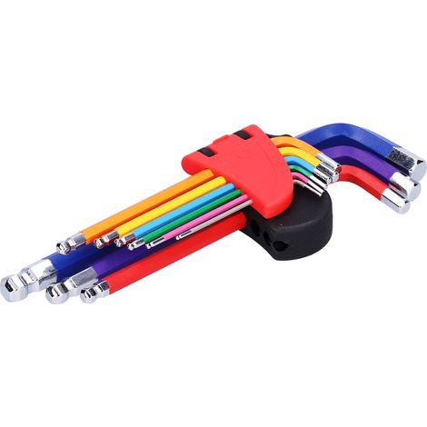 Jeu de 9 clés Allen plates et bombées pour montage et maintenance - Outils en acier 13012