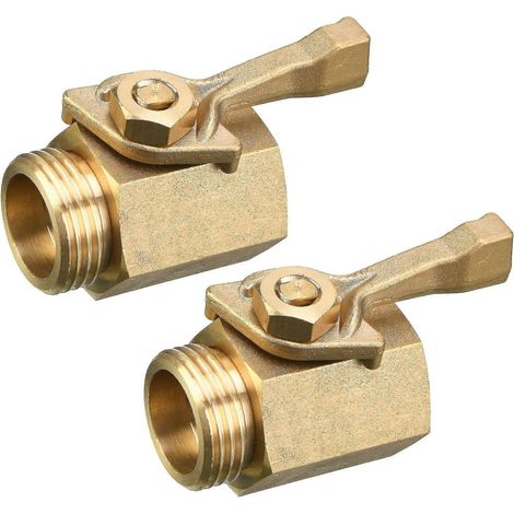 Robinet d'arrêt robuste en laiton pour tuyau d'arrosage, 3/4 pouce, lot de 2 avec 2 rondelles de tuyau (1/3)