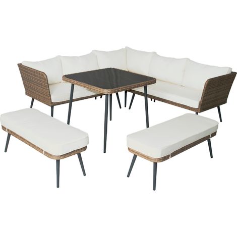 Gartenmöbelset 9-teilig aus braunem und beigem Rattan-Geflecht BARACOA