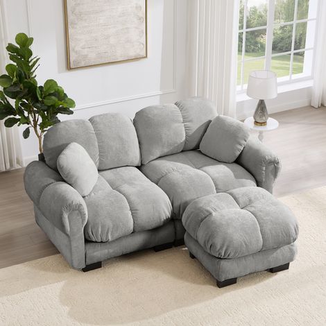 Sofá esquinero modular de chenilla gris claro 190 x 149 x 90 cm con chaise longue móvil (1/5)