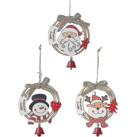 Lot de 3 décorations de Noël en bois faites à la main, à suspendre au sapin. (1/5)