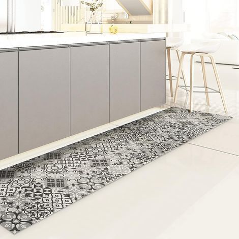 rutschfeste Vinyl-Bodenmatte 240 x 50 cm, graues Fliesenmuster, Küchen- und Badezimmerschutz (1/5)