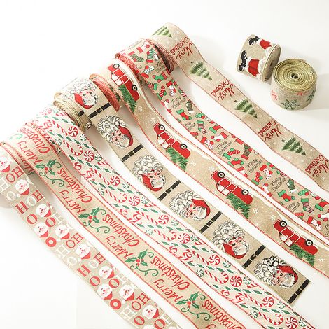 6 Ruban, motif sapin flocons neige, bordure fil métallique, imitation chanvre, décoration arbre cadeaux couronne (1/5)