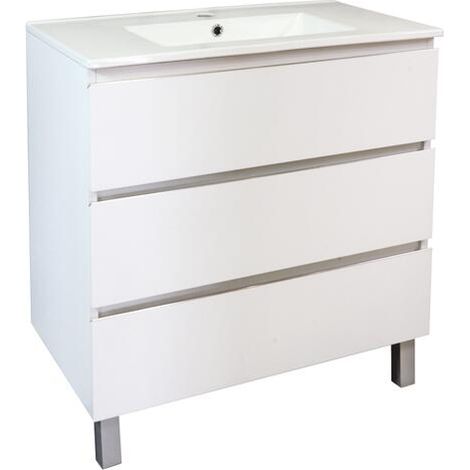 Ondee – Meuble double vasque à poser 80cm – 3 tiroirs – Céramique extra-plate – Blanc mat – Poignées en aluminium renforcé – Fabriqué en Europe