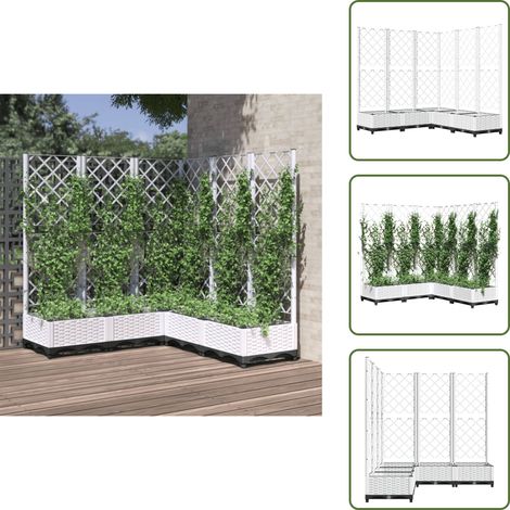 Jardinière avec treillis Blanc 120x120x121,5 cm PP - Jardinierre - Pot Plante Grimpante - Support Vignes - Polypropylene - Extérieur (1/5)