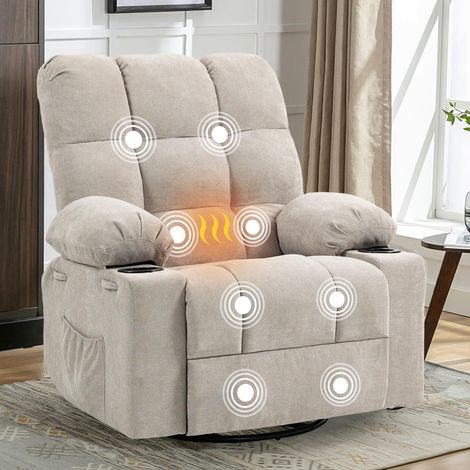 Relaxsessel mit Massage & Heizung, Liegefunktion, 360° drehbar, Beige (1/5)