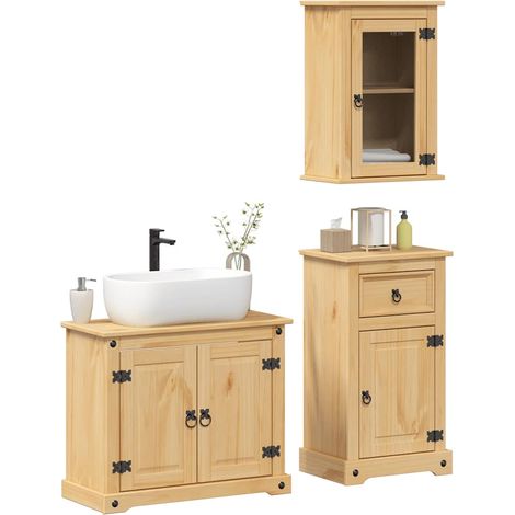 vidaXL 3 Piece Bathroom Furniture Set Corona Solid Wood Pine (1/5)
